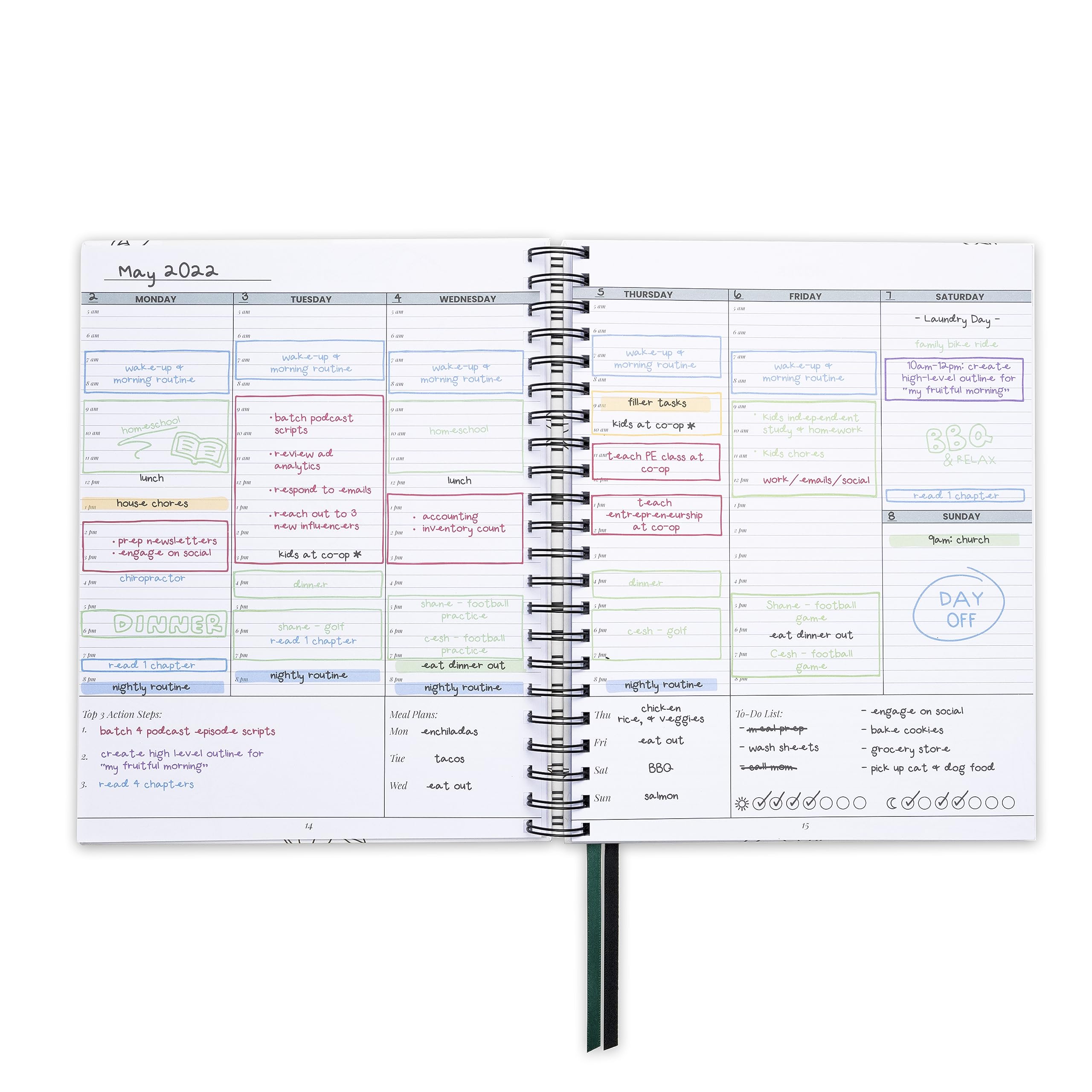 52-Weeks Undated, Time Blocking Planner, Increase Productivity and Improve Time Management, Set Annual & Monthly Goals, Hardcover, Wire Bound, Instructions on How to Time Block (White Matte)