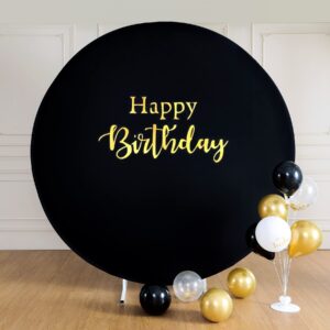 6.5ft black round backdrop cover suitable for 6.5ft 6.56ft 6.6ft circle stand, pure black spandex wrinkle free birthday party wedding photography circle backdrop cover arch background