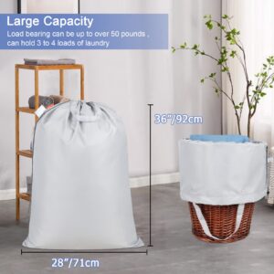 Polecasa Extra Large Heavy Duty Laundry Bag with 130gsm Tear Resistant Fabric and Handles, Easy to Carry Waterproof Dirty Clothes Drawstring Bag, Washable Hamper Bag for Travel, 28”x36”, Silver