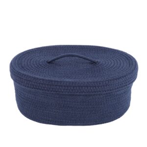 gyasvwu cotton rope storage basket with lid, woven rope blanket storage basket,nursery storage container,toys bins,laundry baskets for living room/bedroom (blue)