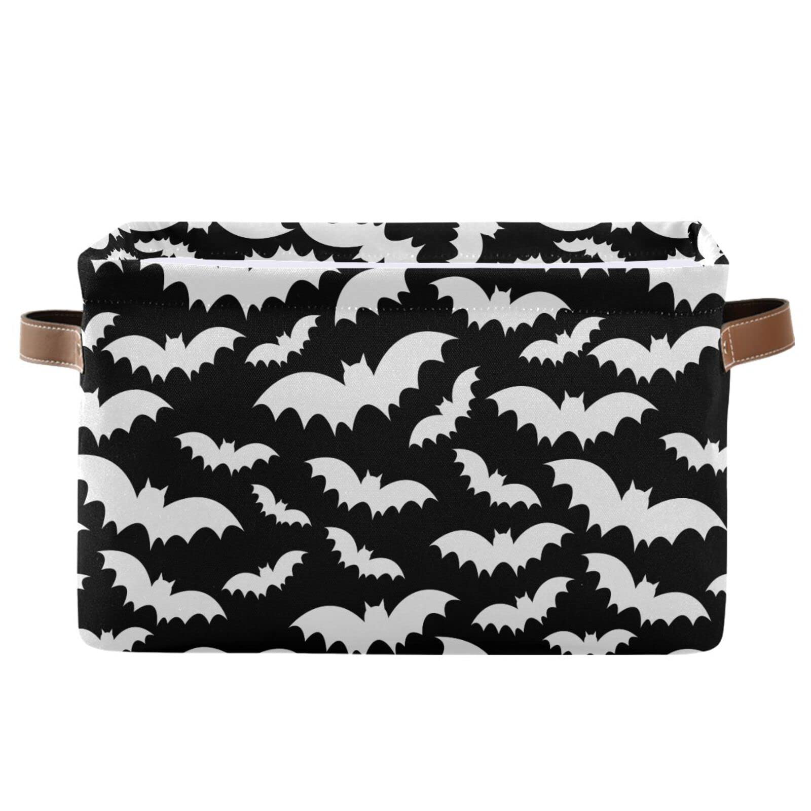 Kigai Black White Bats Storage Bins - Fabric Storage Baskets with Handles Large Collapsible Decorative Storage Organizer for Closets,Shelves,Laundry,Nursery (1 Pack, 14x10x8 Inches)