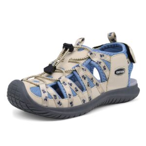 grition women closed toe walking sandals, comfortable athletic hiking sandals, outdoor trekking sandals lightweight, summer water sandals non-slip 8us/39eu beige blue