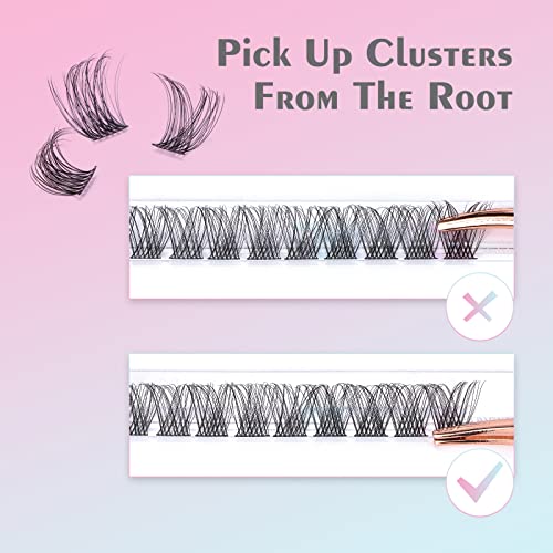 DF Cluster Lashes 144 Pcs D Curl Individual Lash Clusters 10-16mm Mixed DIY Extensions Soft Volume Self-application at Home - Rose 2