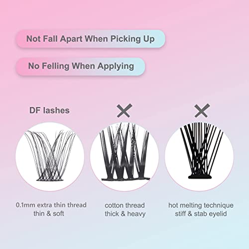 DF Cluster Lashes 144 Pcs D Curl Individual Lash Clusters 10-16mm Mixed DIY Extensions Soft Volume Self-application at Home - Rose 2