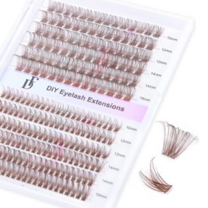 brown lash clusters 222 pcs d curl individual cluster lashes 10-16mm mixed diy lash extensions soft volume brown eyelash clusters self-application diy lashes at home - rose 6