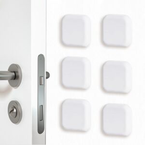 [6 pack] [white] door stoppers wall protector, silicone door bumper, self-adhesive wall shield, door slamming silencer, door knob guard for home, office, school