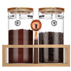 dydqxch coffee containers for ground coffee,2×45oz coffee canister with air tight locking clip,coffee beans jar with spoon&shelf for ground coffee sugar cube tea