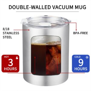 Puraville 12 oz Handleless Coffee Mug,Insulated Travel Mug with Lid and Straw, Double-Walled Stainless Steel Vacuum Coffee Tumbler Cup with lid, Silver