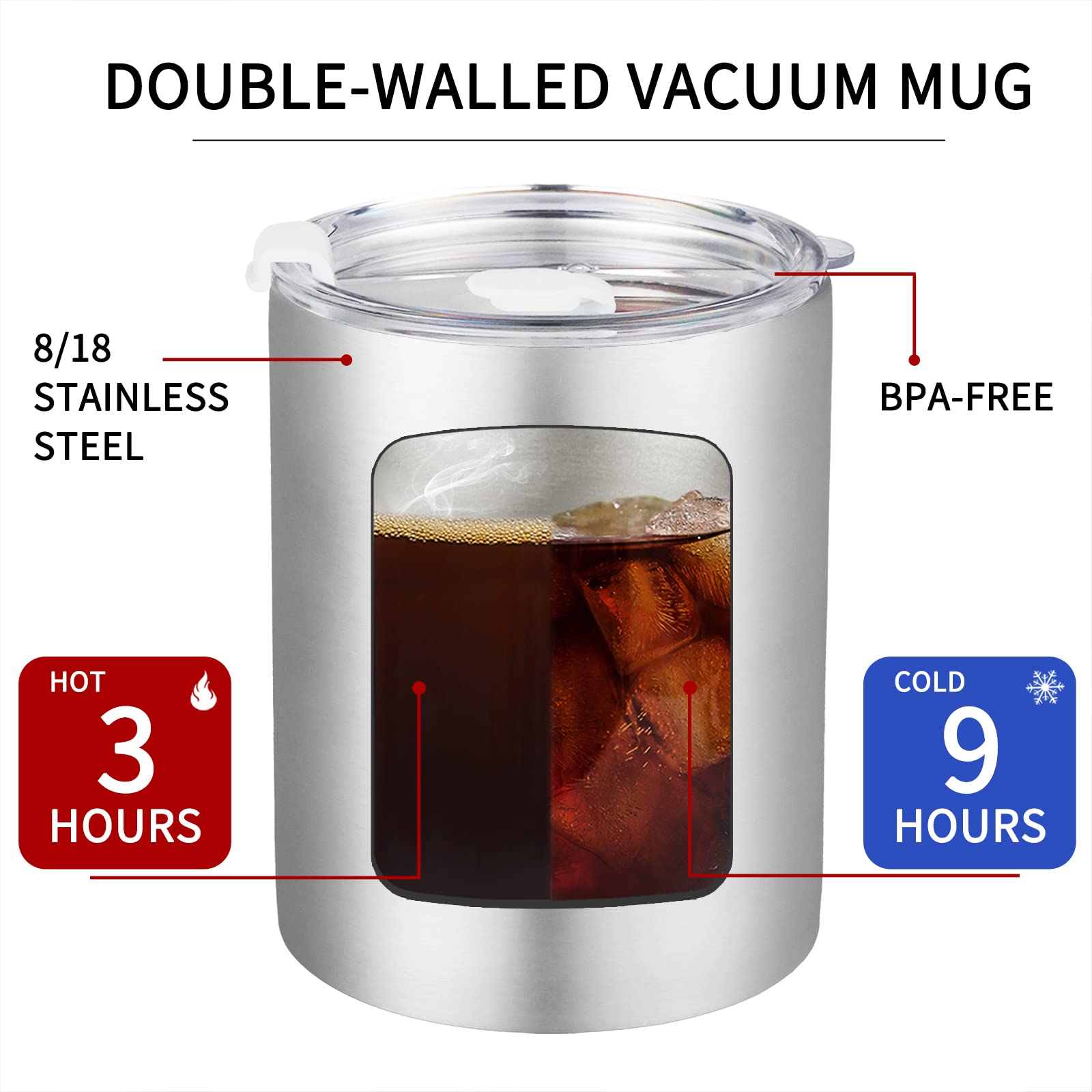 Puraville 12 oz Handleless Coffee Mug,Insulated Travel Mug with Lid and Straw, Double-Walled Stainless Steel Vacuum Coffee Tumbler Cup with lid, Silver