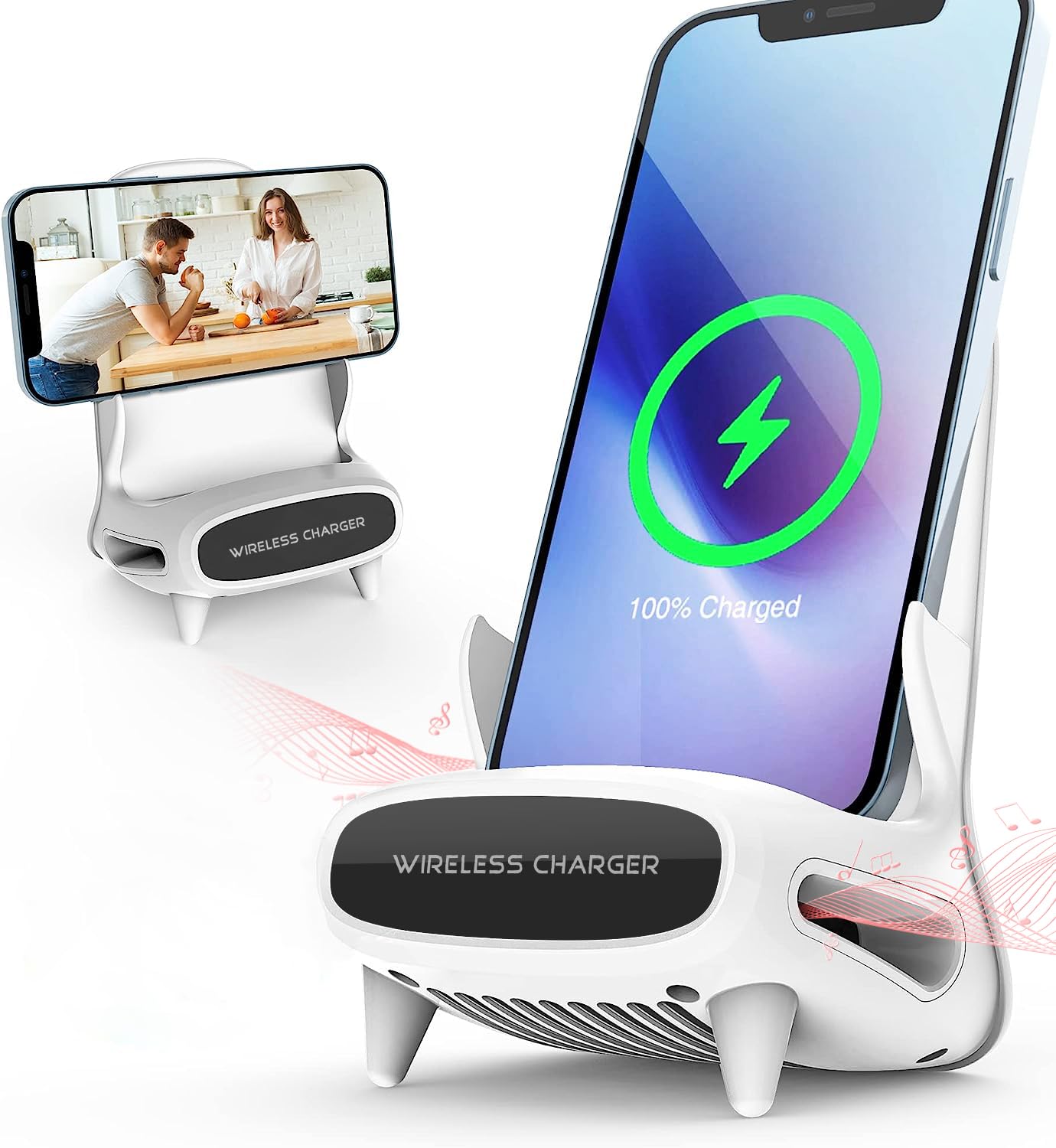 Gifts for Men,Birthday Gifts for Women,15W Fast Qi Wireless Charger Stand with Amplifying Sound Design, Unique Gifts for Him Her Dad Husband Boyfriend(No AC Adapter)