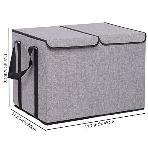 OUTBROS Box Chest Storage Organizer with Double Flip, 17.7 * 11.8 * 11.8 inch Collapsible Sturdy Boxes Organizer Bins with Big Handles, for Nursery, Playroom, Clothes, Blanket, Bedroom (2 Pack, Grey)