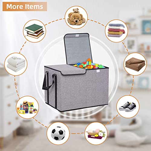 OUTBROS Box Chest Storage Organizer with Double Flip, 17.7 * 11.8 * 11.8 inch Collapsible Sturdy Boxes Organizer Bins with Big Handles, for Nursery, Playroom, Clothes, Blanket, Bedroom (2 Pack, Grey)