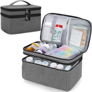 medicine organizer and storage bag empty, family first aid box, pill bottle organizer bag for emergency medication, supplements or medical kits, zippered medicine bag for home and travel(gray)