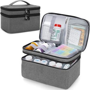 Medicine Organizer and Storage Bag Empty, Family First Aid Box, Pill Bottle Organizer Bag for Emergency Medication, Supplements or Medical Kits, Zippered Medicine Bag for Home and Travel(Gray)