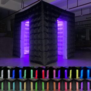 inflatable photo booth, 8.2 x 8.2ft portable 16 colors led dimmable shooting photobooth tent enclosure kit with 2 doors and inner air blower, remote controller, carry bag