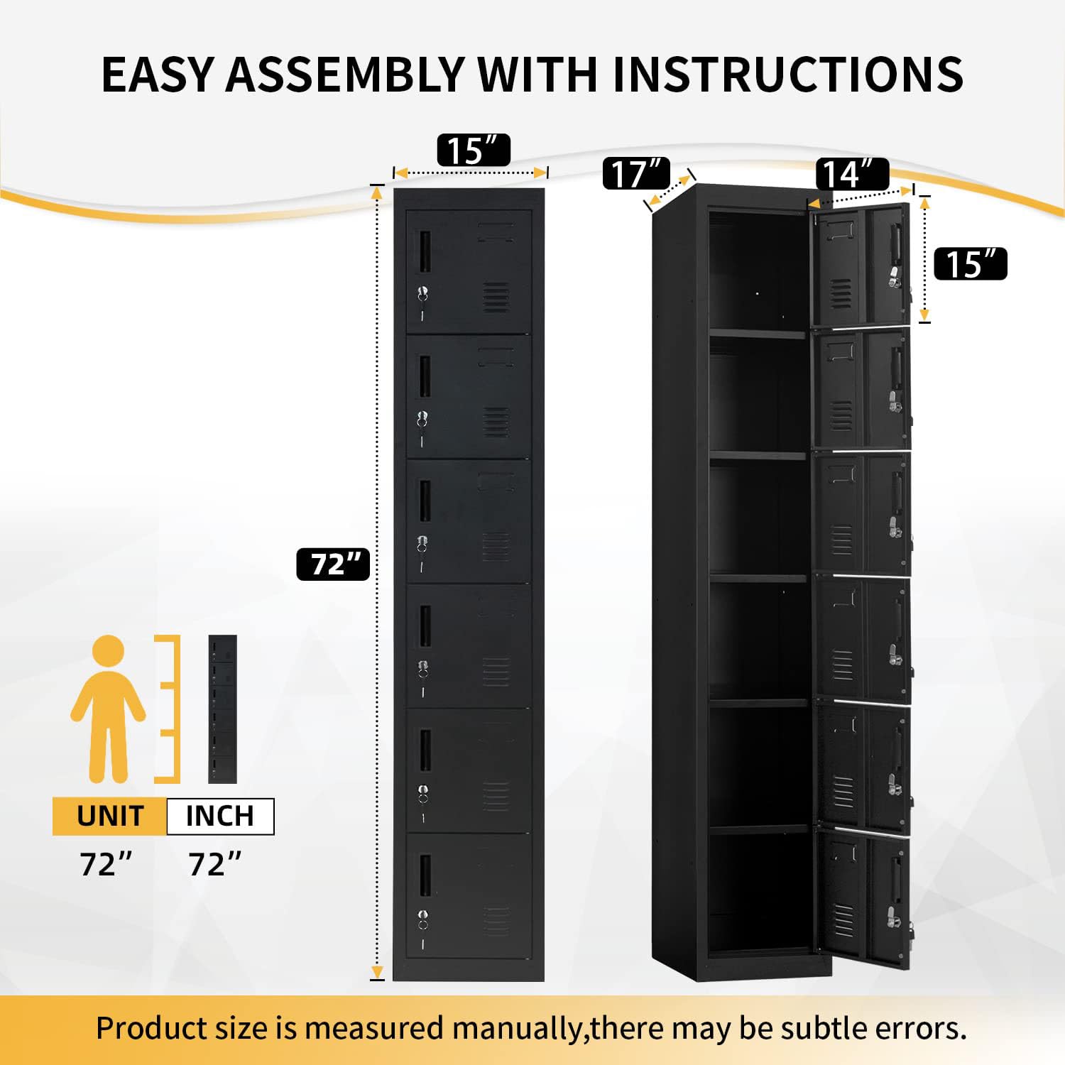 Bonusall Employees Lockers,Metal Office Storage Locker with 6 Door, Tall Steel Lockers with Keys and Lock for School, Gym, Home, Garage,Black