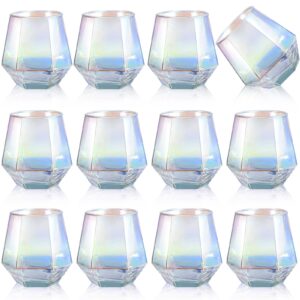 set of 12 iridescent stemless wine glass 10.5 oz modern glassware rainbow colored wine glass gift for wine cocktail whiskey for wedding birthday party home bar housewarming