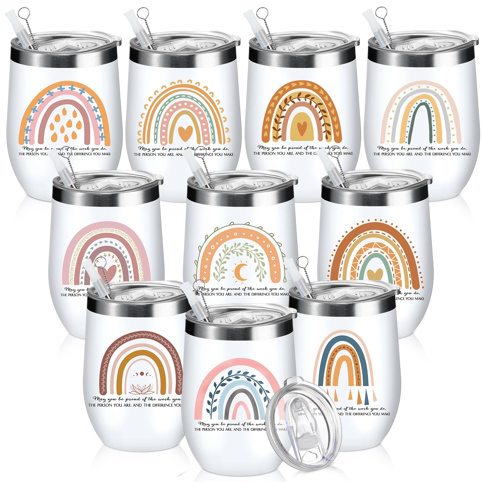 Thank You Gifts Inspirational May You Be Proud Tumbler Cup 12 oz Stainless Steel Insulated Rainbow Mug with Lids for Women Coworker Employee Teacher Nurse Volunteer Appreciation Graduation(10 Pcs)