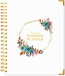 wedding planner & organizer - floral gold edition, diary engagement gift book & bride to be countdown calendar, 9" x 11", brown leaf