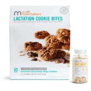 munchkin® milkmakers® oatmeal chocolate chip lactation cookie bites and 2-in-1 supplements - supports -breast milk supply and healthy ducts