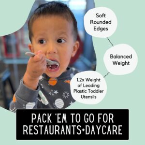 THEO'S 20 Pack Eco-Friendly Utensils for Baby & Toddler | 100% Biodegradable + Compostable 5.0"x1.2" Plant Based Spoons & Forks (10 each) | BPA Free, Dishwasher + Microwave Safe, Light & Dark Gray