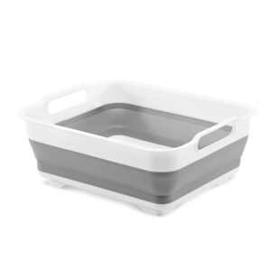 madesmart collapsible wash basin with handles, 14" x 12" x 5.6", bpa-free plastic pop-up collapsible dish tub for kitchen counters, easy storage, white