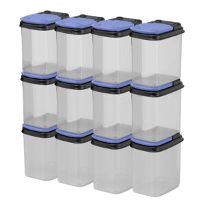 multi-purpose hardware storage bins - buddeez bits and bolts small storage containers, hardware organizers, clear containers with blue stackable lids, bolt and screw organizer (1 quart - 12 pack)