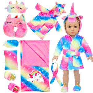 zntwei american 18 inch doll clothes and accessories - doll sleeping bag set for american 18 inch doll including unicorn pajamas,sleeping bag,pillow,eye mask,shoes