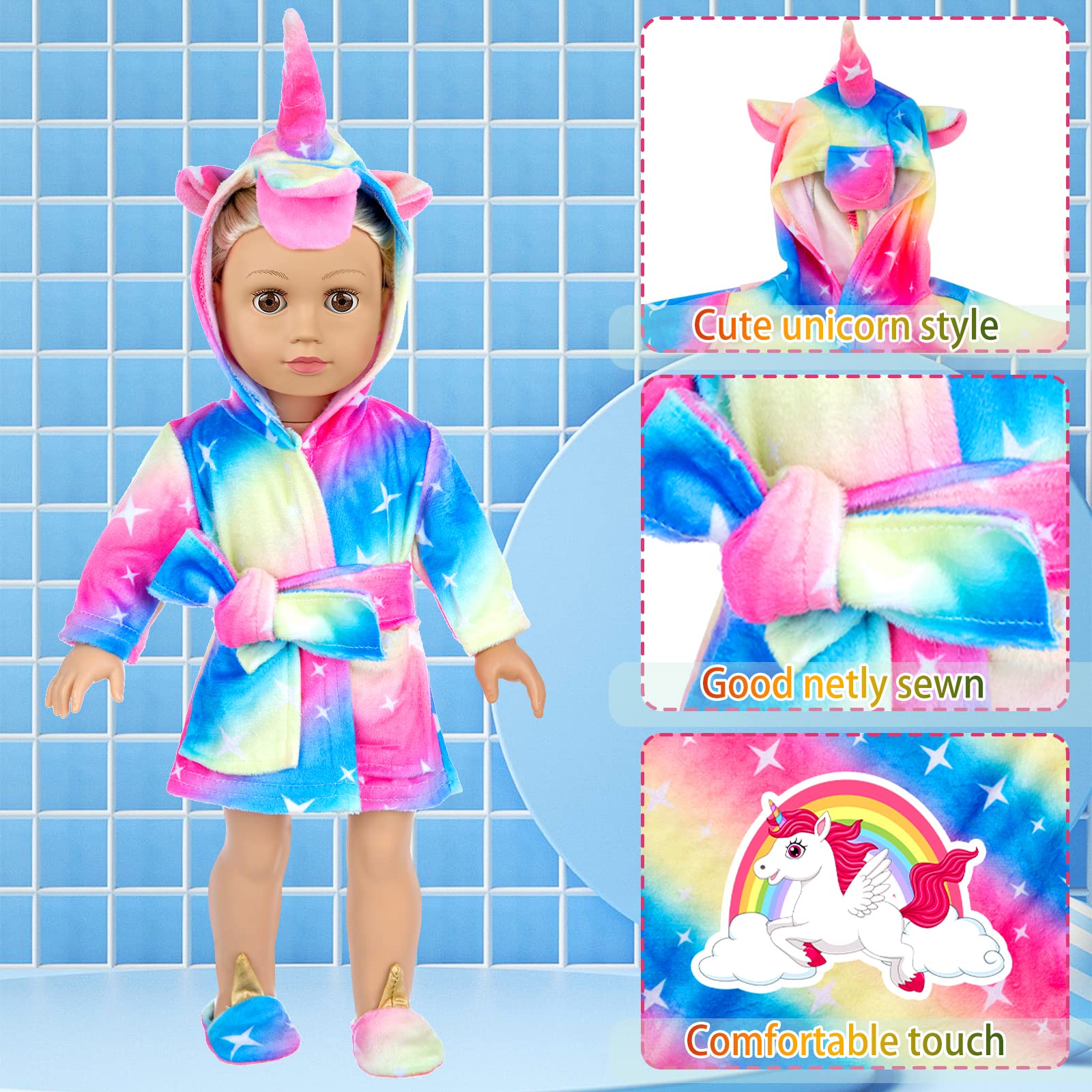 ZNTWEI American 18 Inch Doll Clothes and Accessories - Doll Sleeping Bag Set for American 18 Inch Doll Including Unicorn Pajamas,Sleeping Bag,Pillow,Eye Mask,Shoes