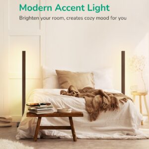 EDISHINE Wooden LED Corner Floor Lamp, Minimalist Dimmable Stick Light with Remote, Modern Standing Light for Living Room, Bedroom, Office, 7 Color Temperature 2700~6000K, 46"