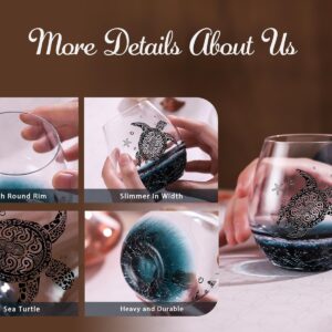 Mothers Day Gift for Women-Sea Turtle Wine Glasses - 13.3 oz Crackle Teal Design, Hand blown Tortoise Wine Tumbler,Sea Turtle Gifts for Women