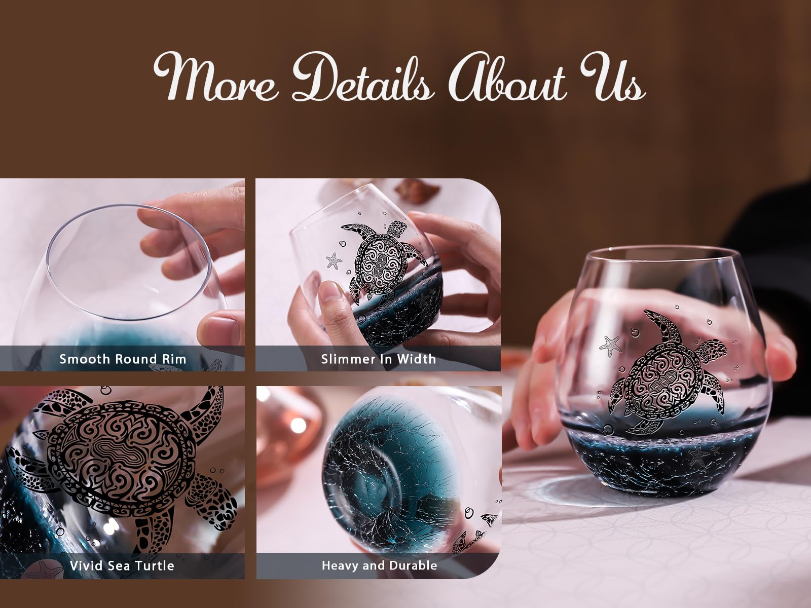 Mothers Day Gift for Women-Sea Turtle Wine Glasses - 13.3 oz Crackle Teal Design, Hand blown Tortoise Wine Tumbler,Sea Turtle Gifts for Women