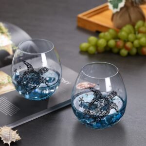 Mothers Day Gift for Women-Sea Turtle Wine Glasses - 13.3 oz Crackle Teal Design, Hand blown Tortoise Wine Tumbler,Sea Turtle Gifts for Women