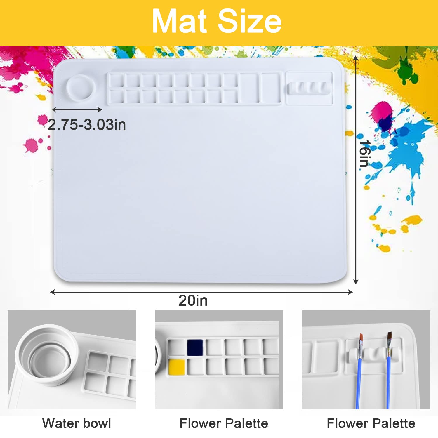 Phhasxyle Silicone Painting Mat - Silicone Craft Mat,Silicone Paint Mat,Craft Mat,Silicone Mats for Crafts,Kids Craft Table,Non-Stick Silicone Sheet with Cleaning Cup for Art, Handmade(20x16 in,White)