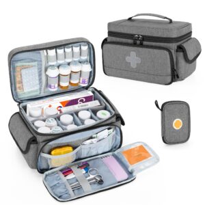 curmio medicine storage bag empty, lockable pill bottle organizer with portable zippered pouches for first aid kits, medicine box for home and travel, gray (patent pending)