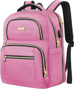 ltinveck travel laptop backpack for women men, business anti theft tsa friendly laptops backpack with usb charging port,durable water resistant computer bag fits 15.6 inch laptops,pink