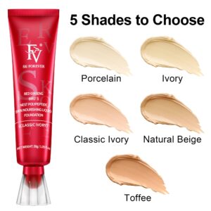 FV Foundation, Oil Absorb Classic Ivory Liquid Foundation with FV Setting Powder, Lightweight Sooth Poreless Matte Nature Makeup Powder
