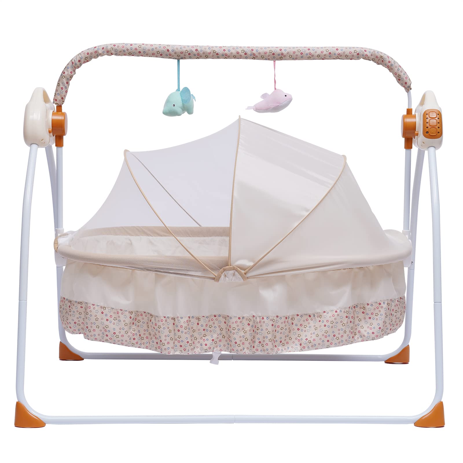 TFCFL Electric Baby Crib Cradle, 5-Speed Baby Bassinet Auto Rocking Chair Chair Bed with Remote Control Infant Musical Sleeping Basket for 0-18 Months Newborn Babies 25KG/55LBS Capacity (Khakise)