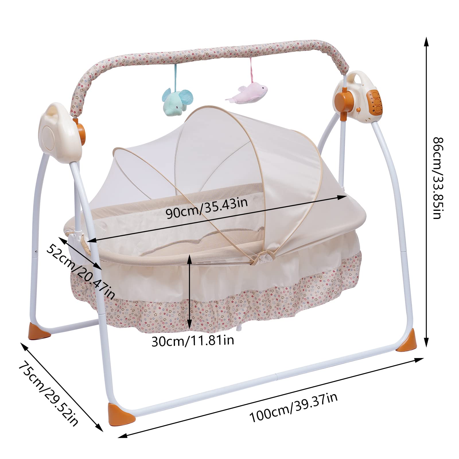 TFCFL Electric Baby Crib Cradle, 5-Speed Baby Bassinet Auto Rocking Chair Chair Bed with Remote Control Infant Musical Sleeping Basket for 0-18 Months Newborn Babies 25KG/55LBS Capacity (Khakise)