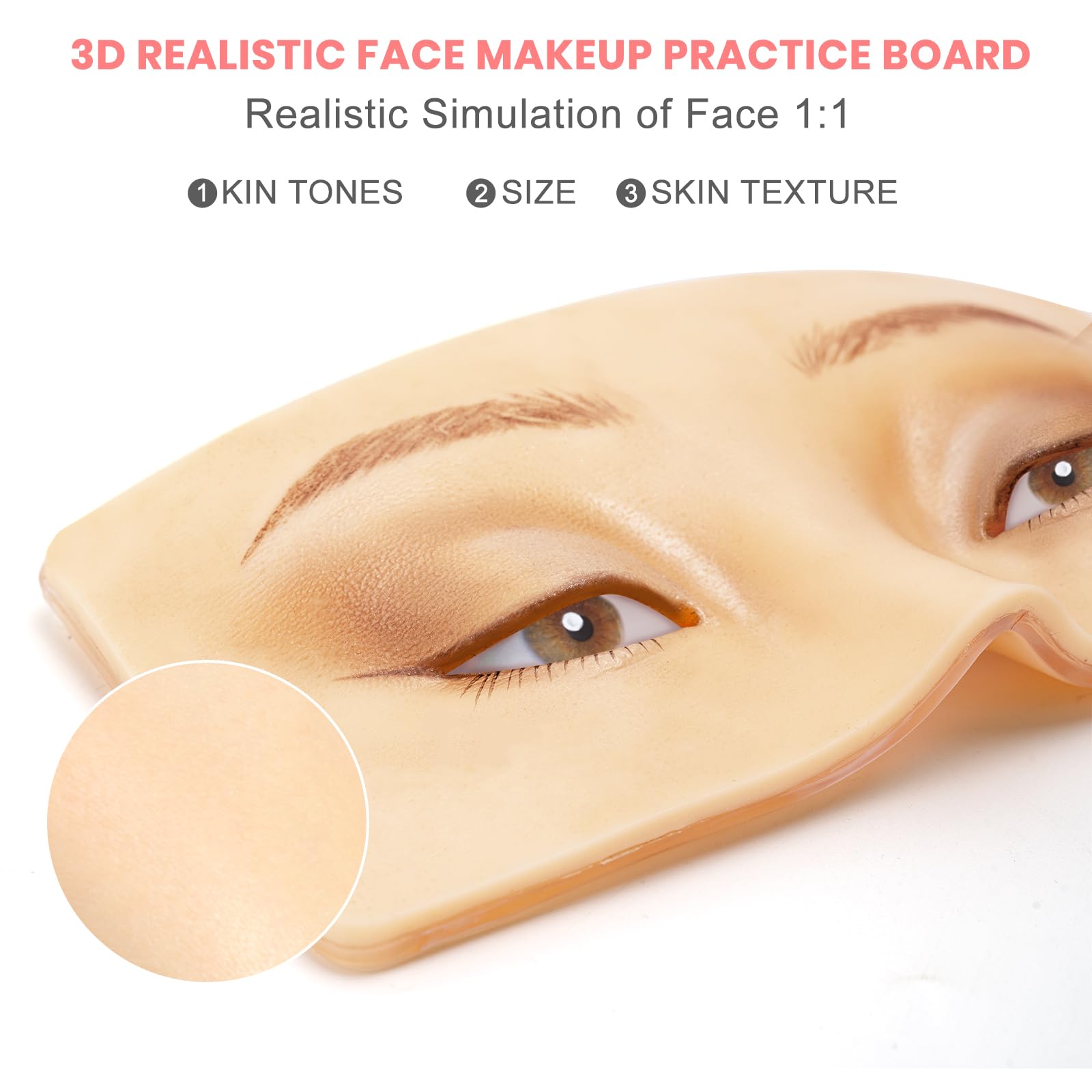 Makeup Practice Face Board 3D Realistic Pad, Reusable eyeshadow practice eyes for Makeup Artist Board Makeup Practice, Eyeshadow Eyeliner Eyebrow Mapping Realistic Face Skin make up practice face