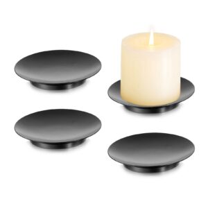 romadedi iron plate candle holder, black candle holders for pillar candles, set of 4 small candle tray, pillar candle holder plate metal candle stand for coffee table decor, wedding, party, home decor