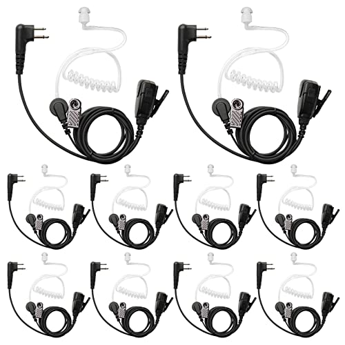 ERIPHA 2 Pin Walkie Talkie Earpiece with PTT Mic and Air Acoustic Tube Compatible with Motorola BPR40 CLS 1110 1410 VL50 RDM2070D DLR1020 DLR1060 Two Way Radios Surveillance Headset (10 Pack)