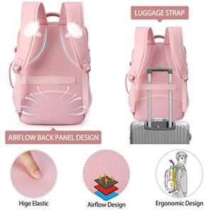 Travel Backpack for Men Women 17 Inch Flight Approved Carry on Backpack Waterproof Large 40L Luggage Daypack Business College Weekender Overnight Laptop Backpack with 3 Packing Cubes, Pink