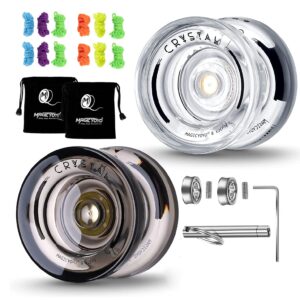 MAGICYOYO 2 Pack of Yoyo K2 Crystal, Responsive Yoyo for Kids Beginner, Dual Function Yoyos with Replacement Unresponsive Yoyo Bearing for Advanced Player+Bearing Removal Tools+12 Yoyo Strings+2 Bags