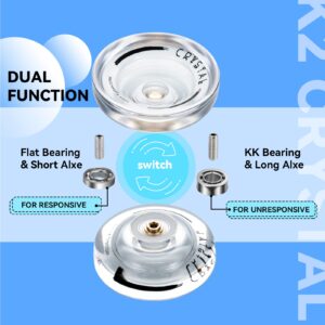 MAGICYOYO 2 Pack of Yoyo K2 Crystal, Responsive Yoyo for Kids Beginner, Dual Function Yoyos with Replacement Unresponsive Yoyo Bearing for Advanced Player+Bearing Removal Tools+12 Yoyo Strings+2 Bags