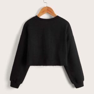 SOLY HUX Girl's Letter Graphic Crop Sweatshirt Round Neck Drop Shoulder T Shirt Pullover Tops Black 11-12Y