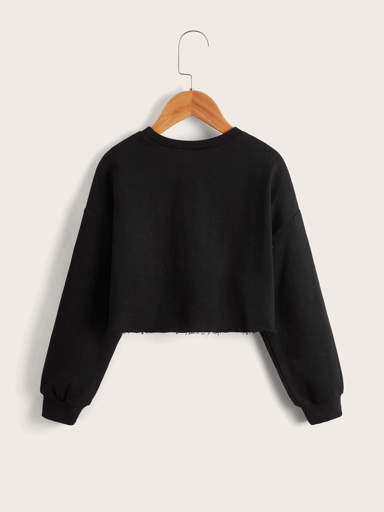 SOLY HUX Girl's Letter Graphic Crop Sweatshirt Round Neck Drop Shoulder T Shirt Pullover Tops Black 11-12Y