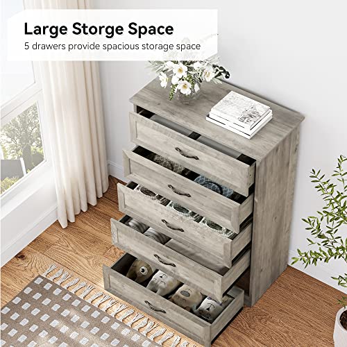 Amyove PHO_0WDE3TP6, 5-Drawer Chest, Grey