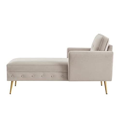 24KF Taupe Velvet Upholstered Tufted Chaise Lounge Chair, Chaise Sofa Bed in 57" Bed Bench，Chair Bed, Chaise Lounge for Offices ，Living Room and Bedroom,Living Room Chaise Chairs-Taupe