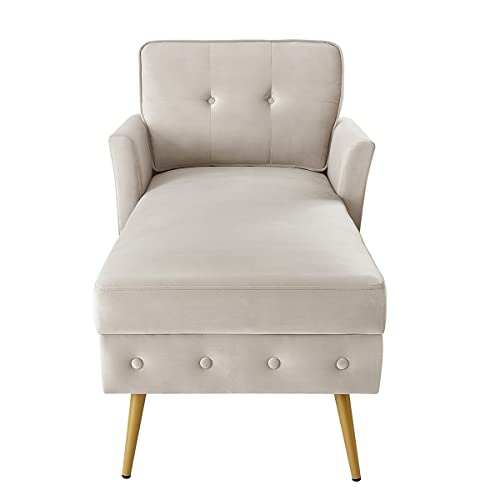 24KF Taupe Velvet Upholstered Tufted Chaise Lounge Chair, Chaise Sofa Bed in 57" Bed Bench，Chair Bed, Chaise Lounge for Offices ，Living Room and Bedroom,Living Room Chaise Chairs-Taupe